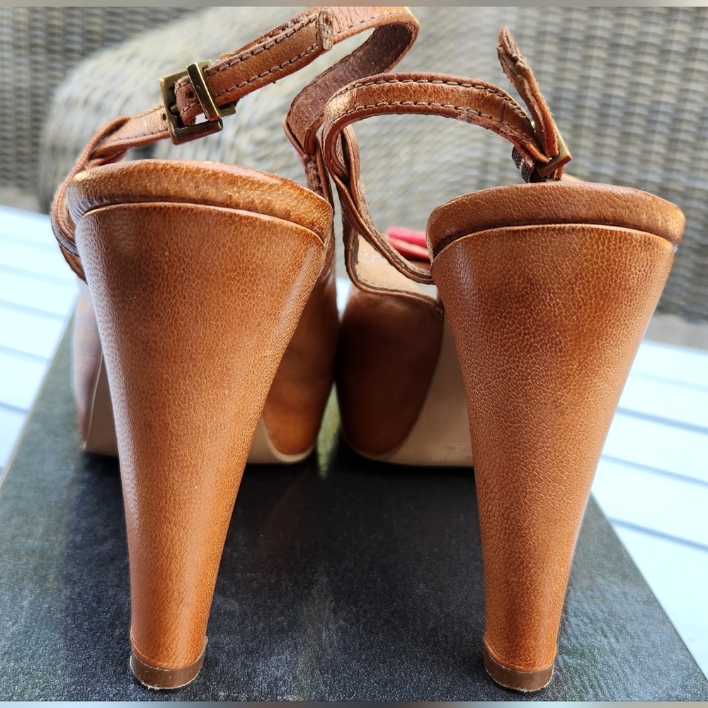 EVADO brown and red leather open toe high heels platform sandals 38 - Picture 4 of 12